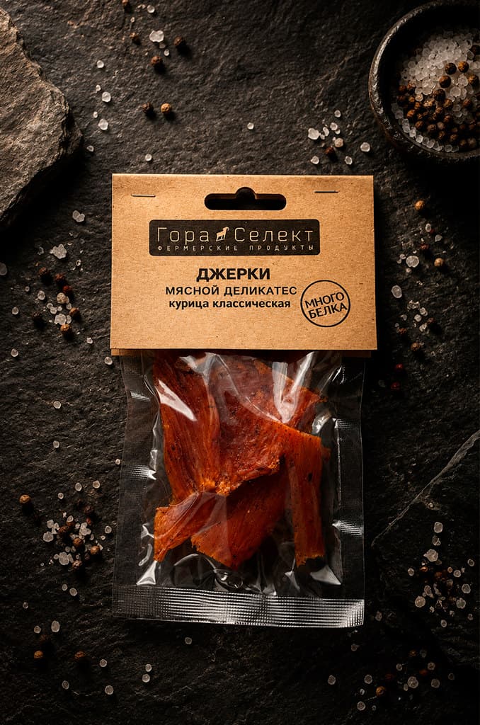 Упаковка джерки Гора Селект — курица классическая на каменном фоне